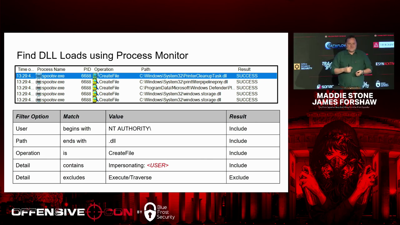 Screenshot from the presentation showing how to set up a Process Monitor filter.